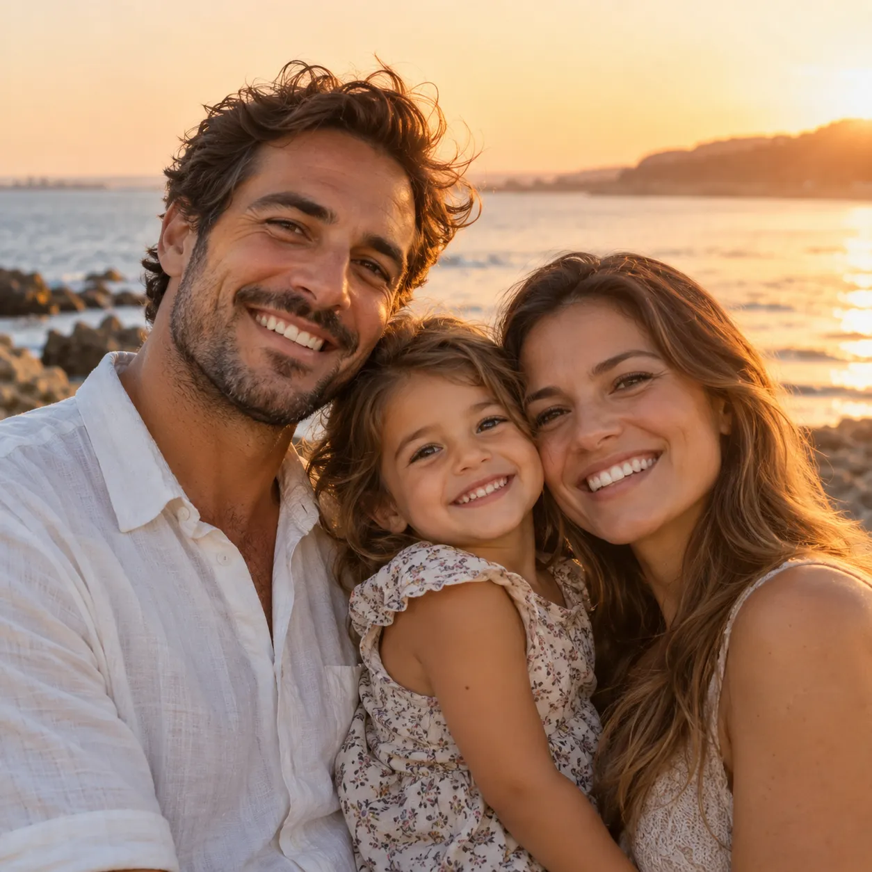 Sahil kenarında çekilmiş aile fotoğrafı