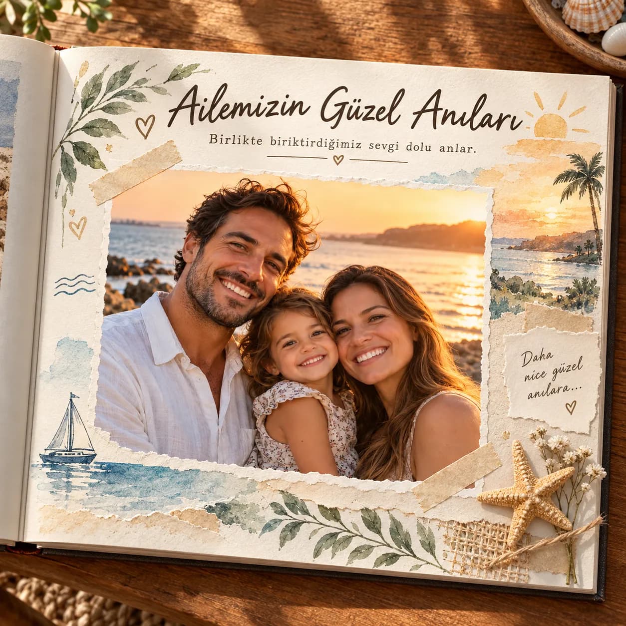 Aynı aile fotoğrafıyla tasarlanmış anı kitabı sayfası
