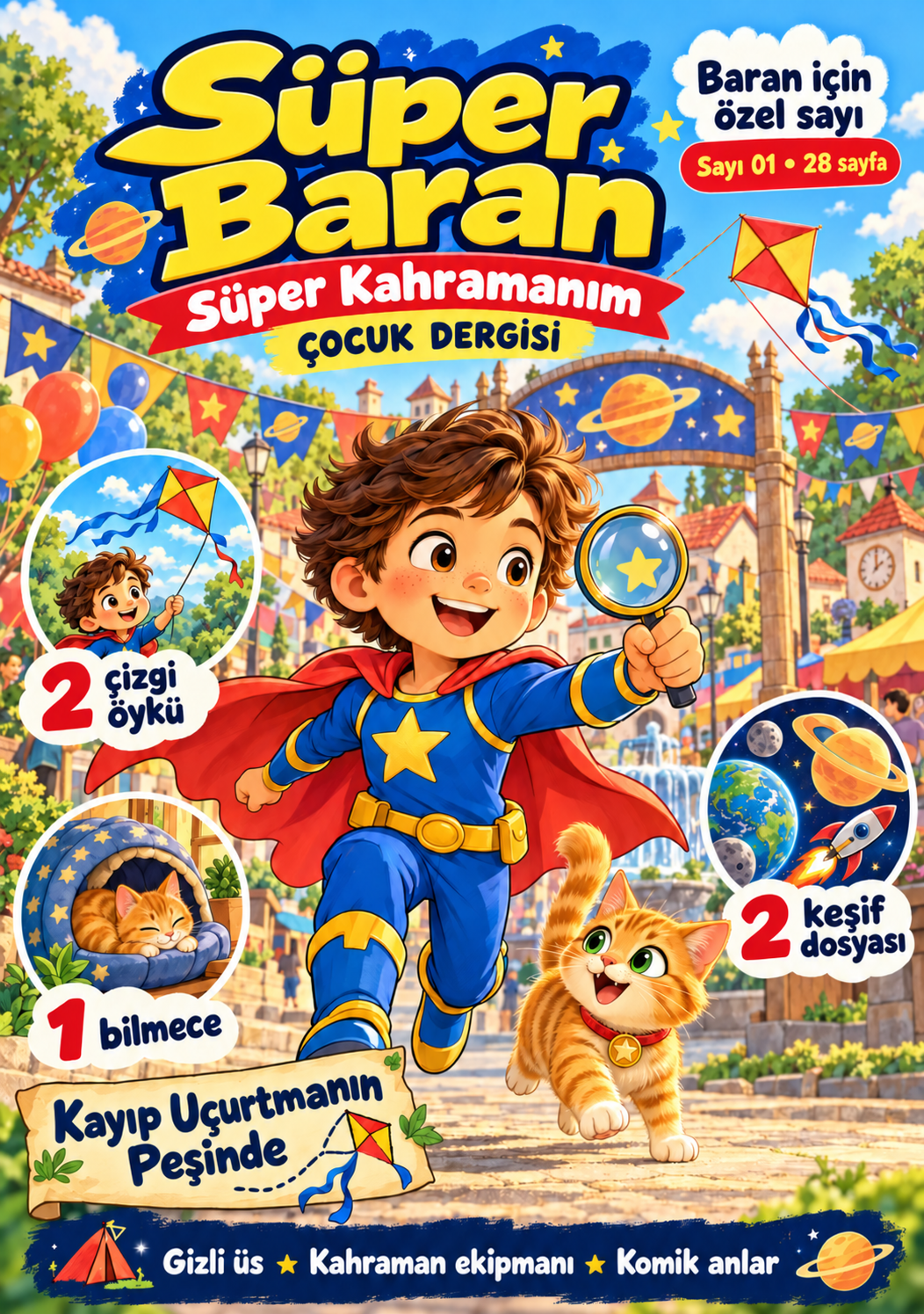 Süper Baran: kişisel kapak — Baran için hazırlanan örnek derginin 1. sayfası